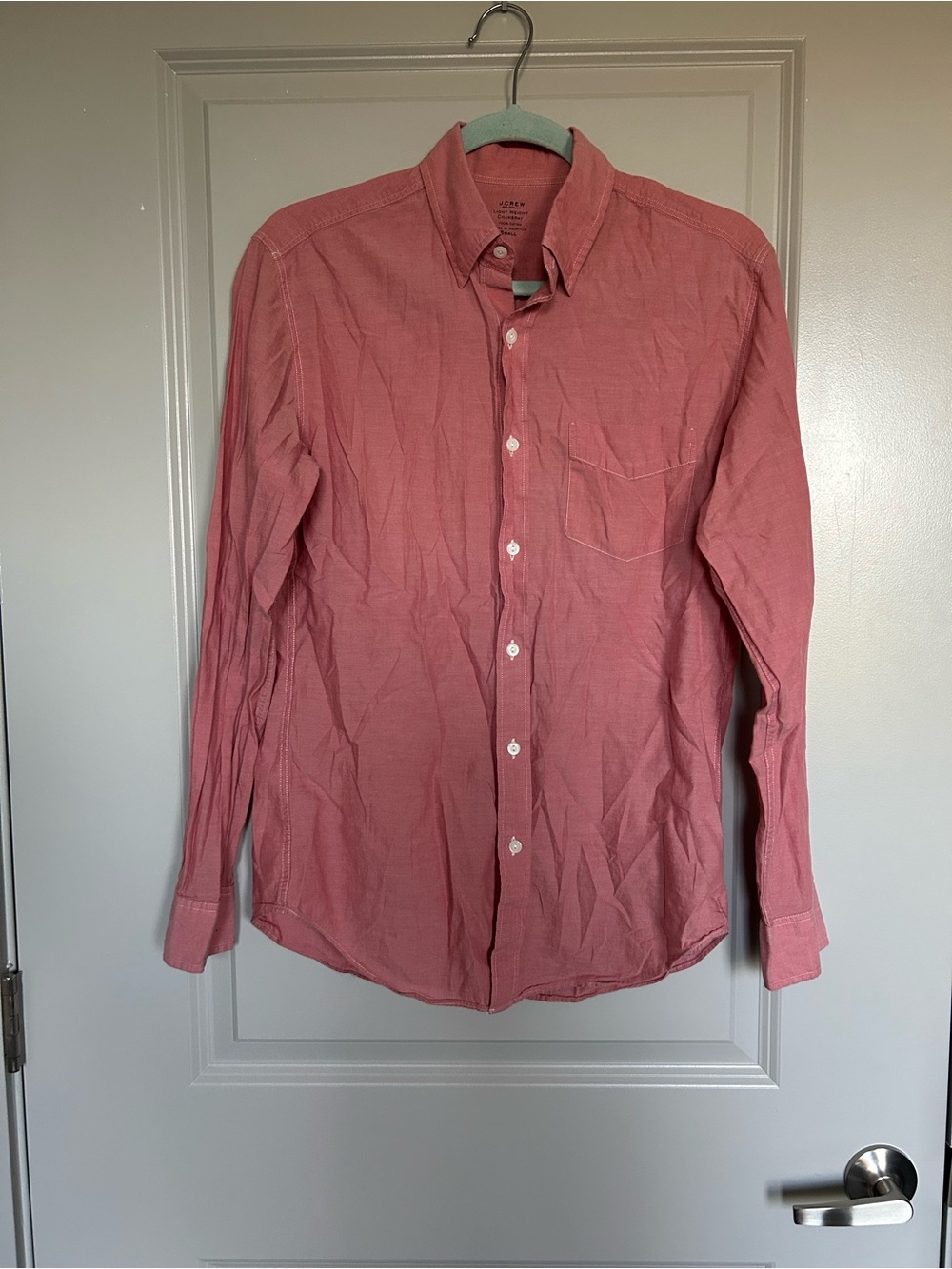 J. Crew Men's Lightweight Cotton Button-Down Chambray Shirt in Dusty Rose